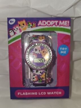 Adopt Me Kids Flashing Lights LCD Watch with Printed Strap and Hanging Charm New